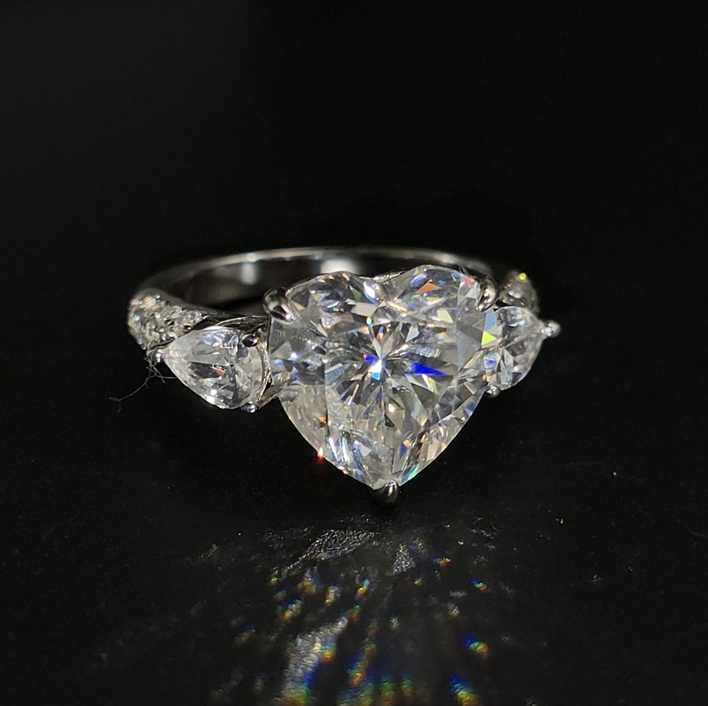 ✨ 5 Carat Heart-Cut Moissanite Ring – Size 6 ✨ AU750 White Gold Filled, S925
